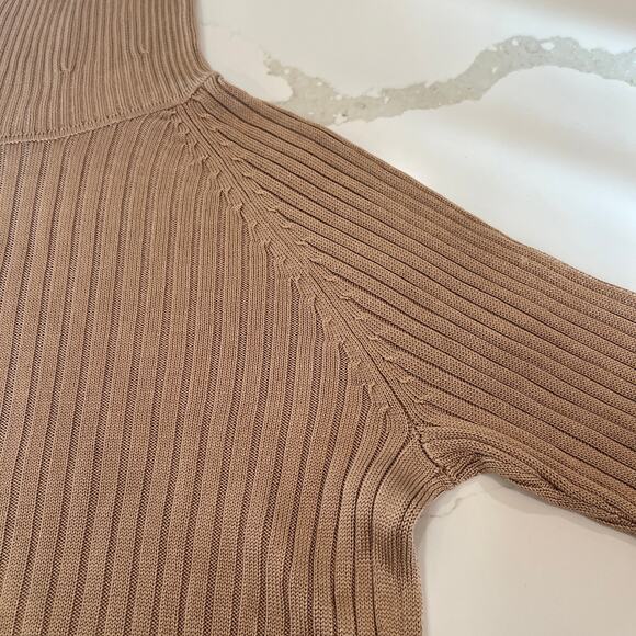 Cullen 100% silk ribbed turtleneck sweater XL beige tan 3/4 sleeve - Picture 9 of 10